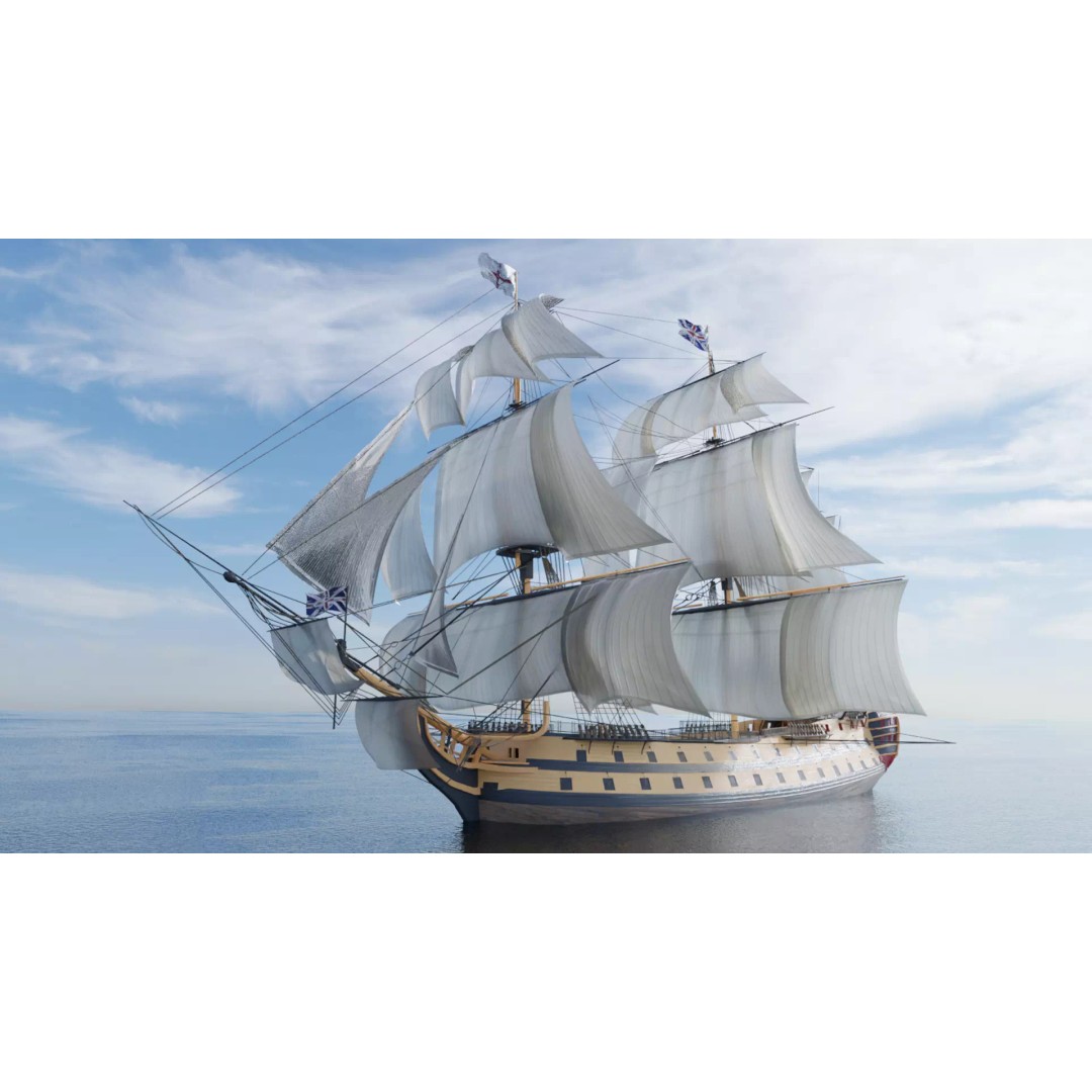 HMS Vanguard 3D Model – Low Poly Historic Warship, Rigged, FBX - View 2