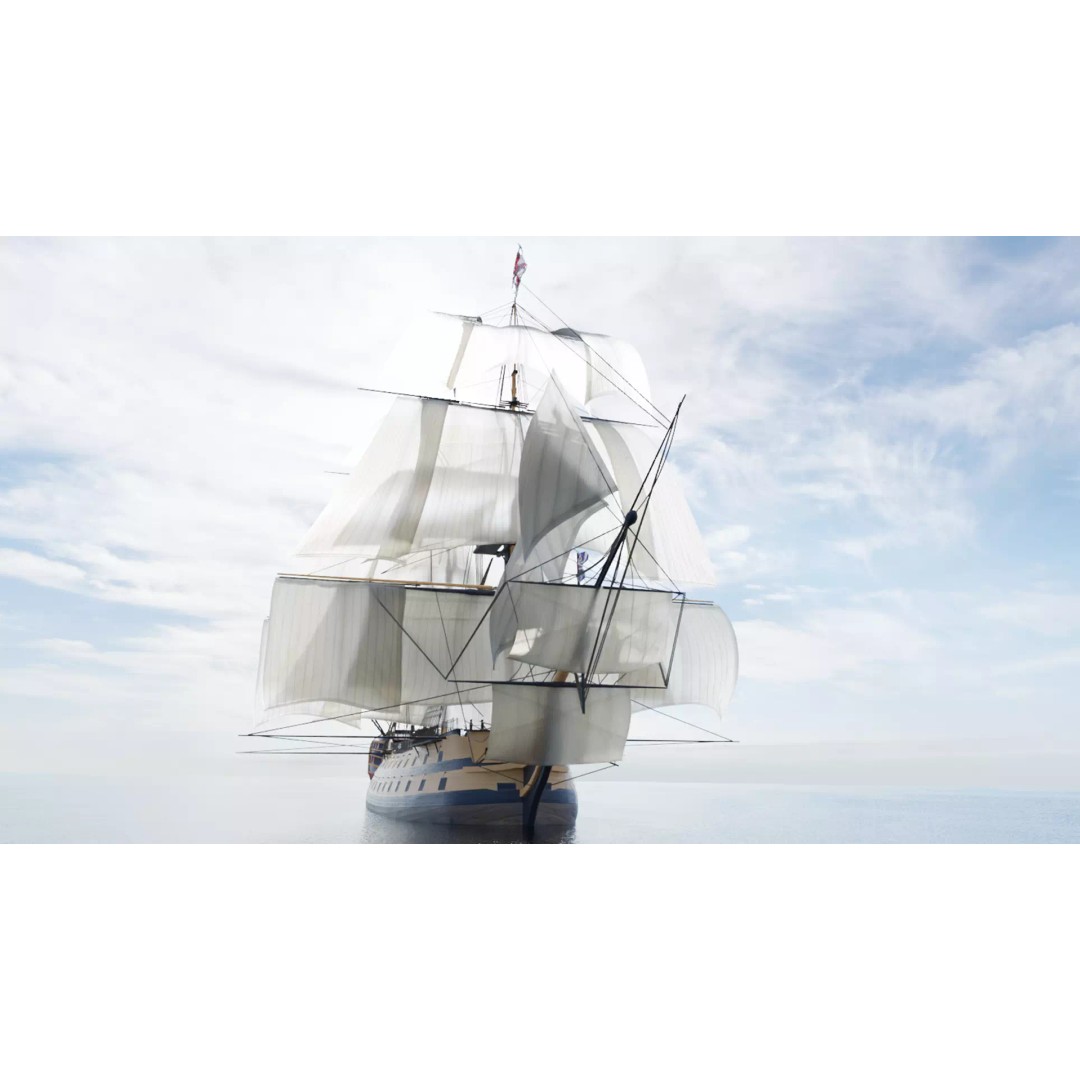 HMS Vanguard 3D Model – Low Poly Historic Warship, Rigged, FBX - View 3
