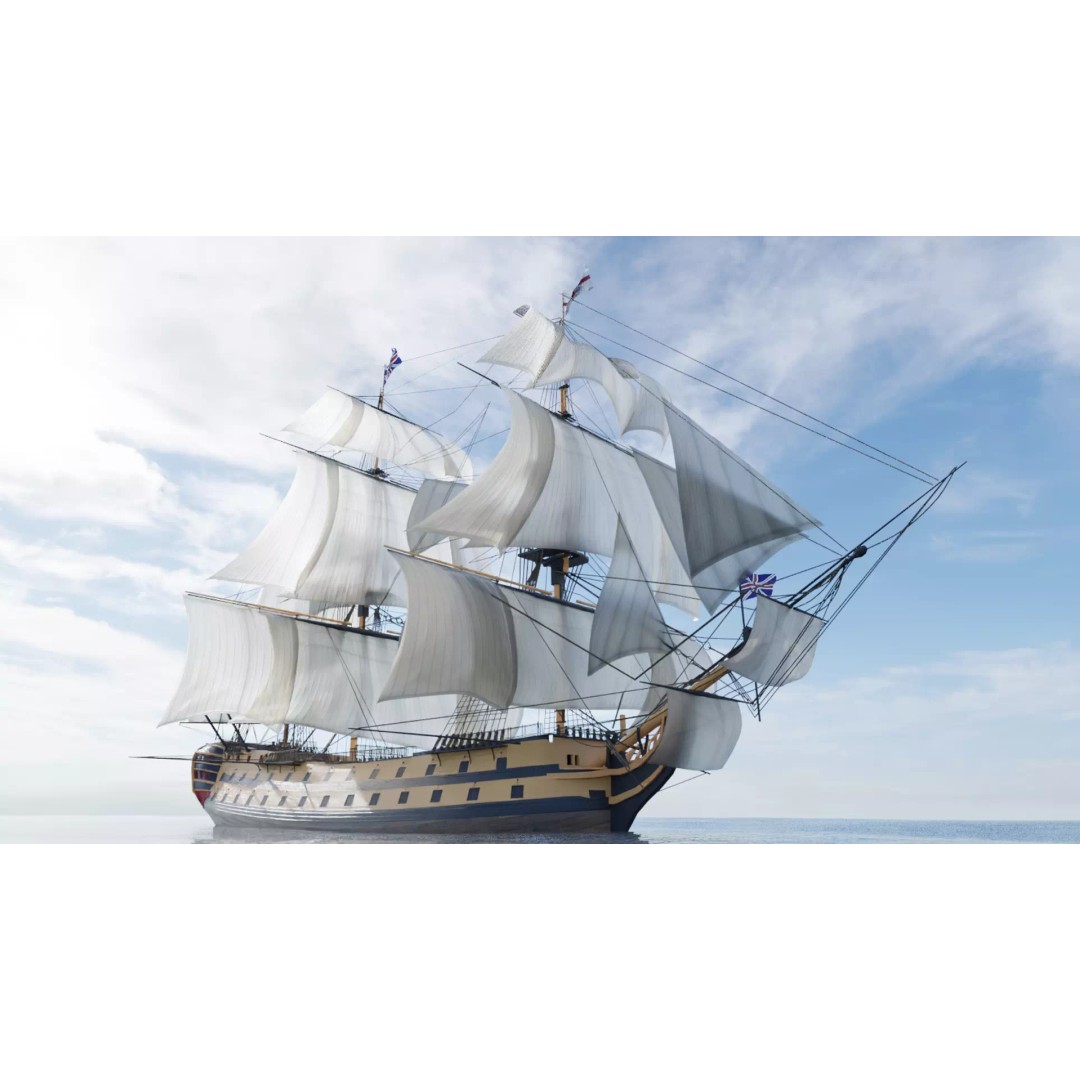 HMS Vanguard 3D Model – Low Poly Historic Warship, Rigged, FBX - View 4