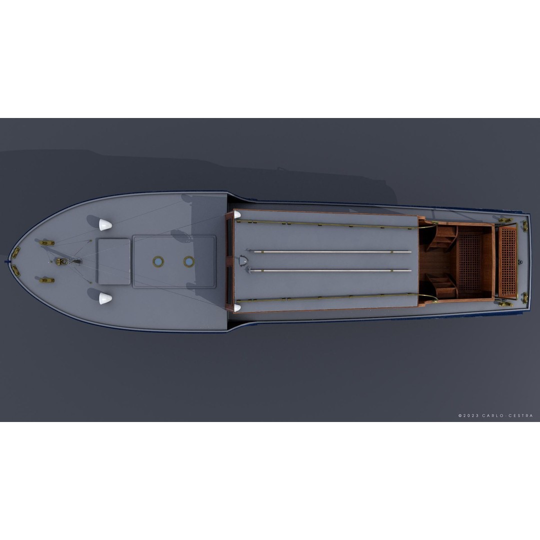 WW2 Italian 10m Motorboat 3D Model – Low Poly Historic Watercraft, FBX - View 16