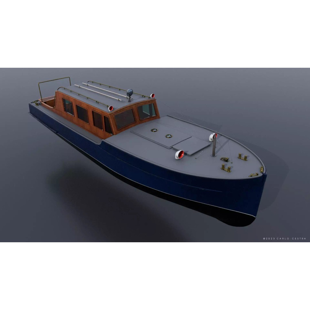 WW2 Italian 10m Motorboat 3D Model – Low Poly Historic Watercraft, FBX - View 2
