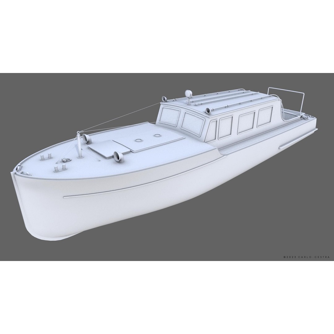WW2 Italian 10m Motorboat 3D Model – Low Poly Historic Watercraft, FBX - View 21