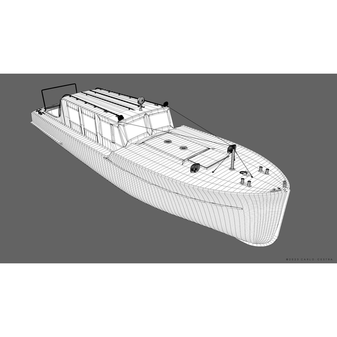 WW2 Italian 10m Motorboat 3D Model – Low Poly Historic Watercraft, FBX - View 34