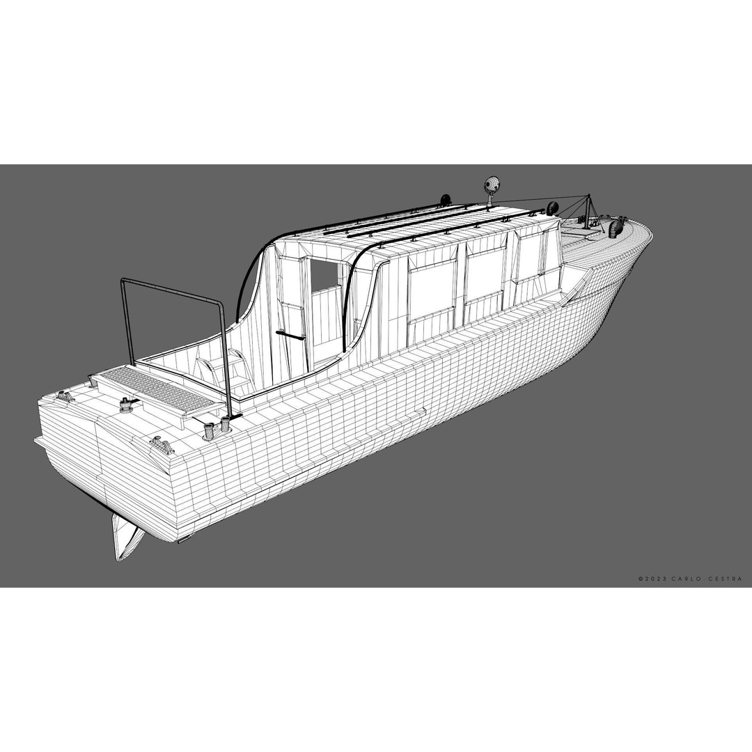 WW2 Italian 10m Motorboat 3D Model – Low Poly Historic Watercraft, FBX - View 35