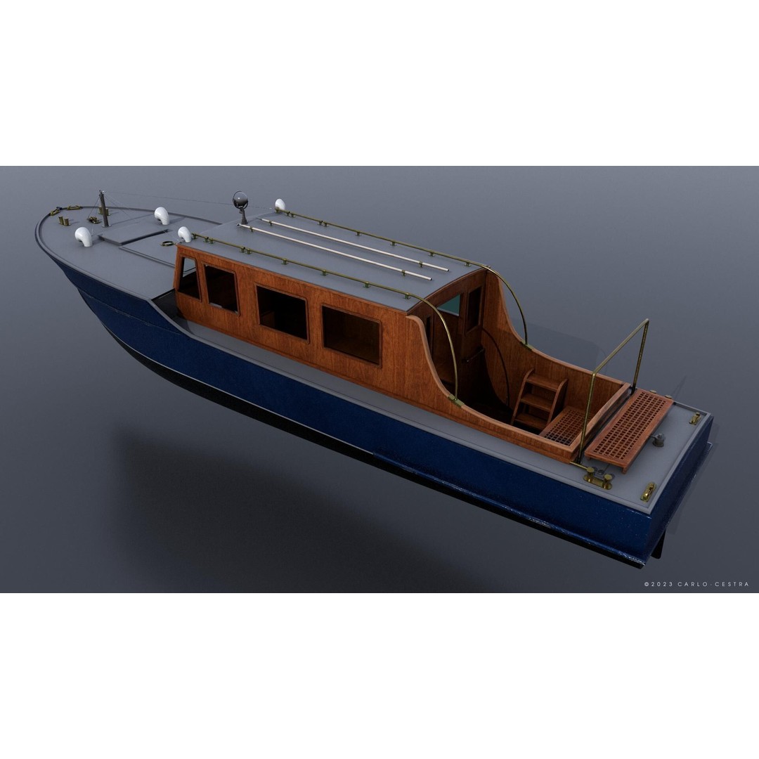 WW2 Italian 10m Motorboat 3D Model – Low Poly Historic Watercraft, FBX - View 4