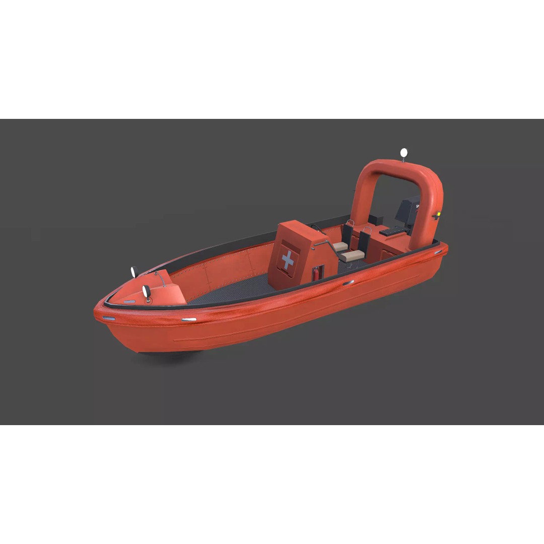 Fast Rescue Boat 3D Model – Low Poly PBR Game Asset, FBX - View 3