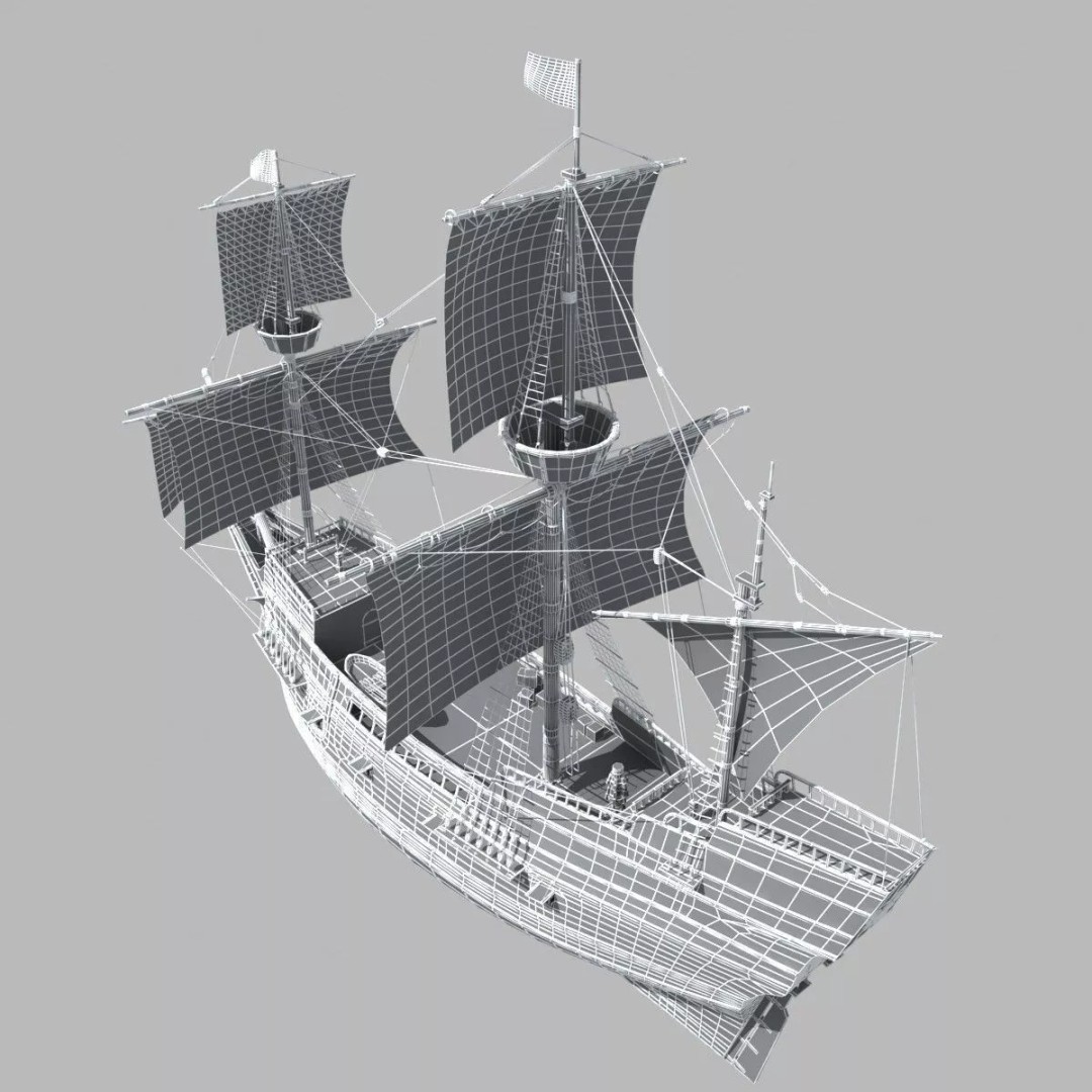 Mayflower 3D Model – Historic Sailing Ship, FBX, OBJ
