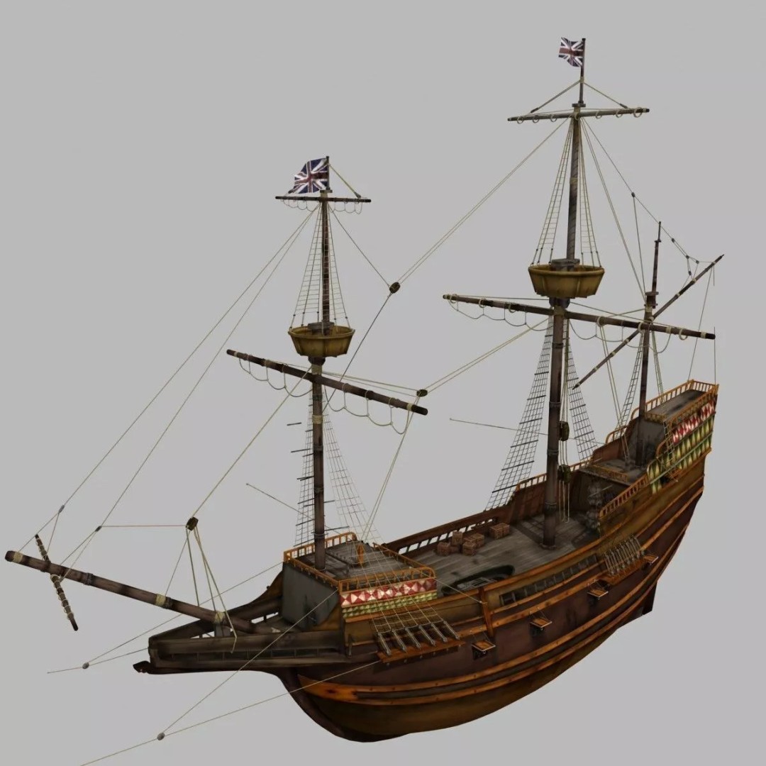 Mayflower 3D Model – Historic Sailing Ship, FBX, OBJ - View 10