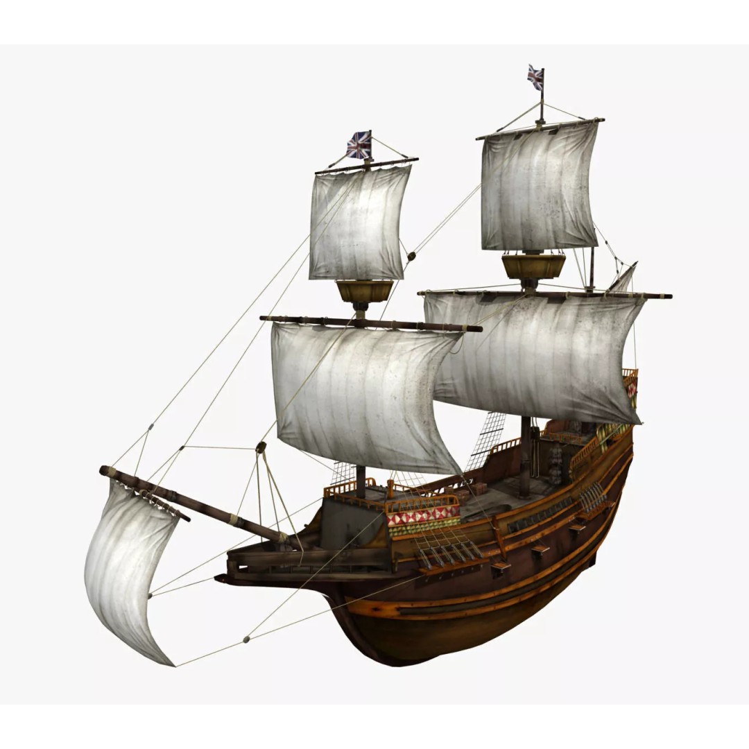 Mayflower 3D Model – Historic Sailing Ship, FBX, OBJ - View 2