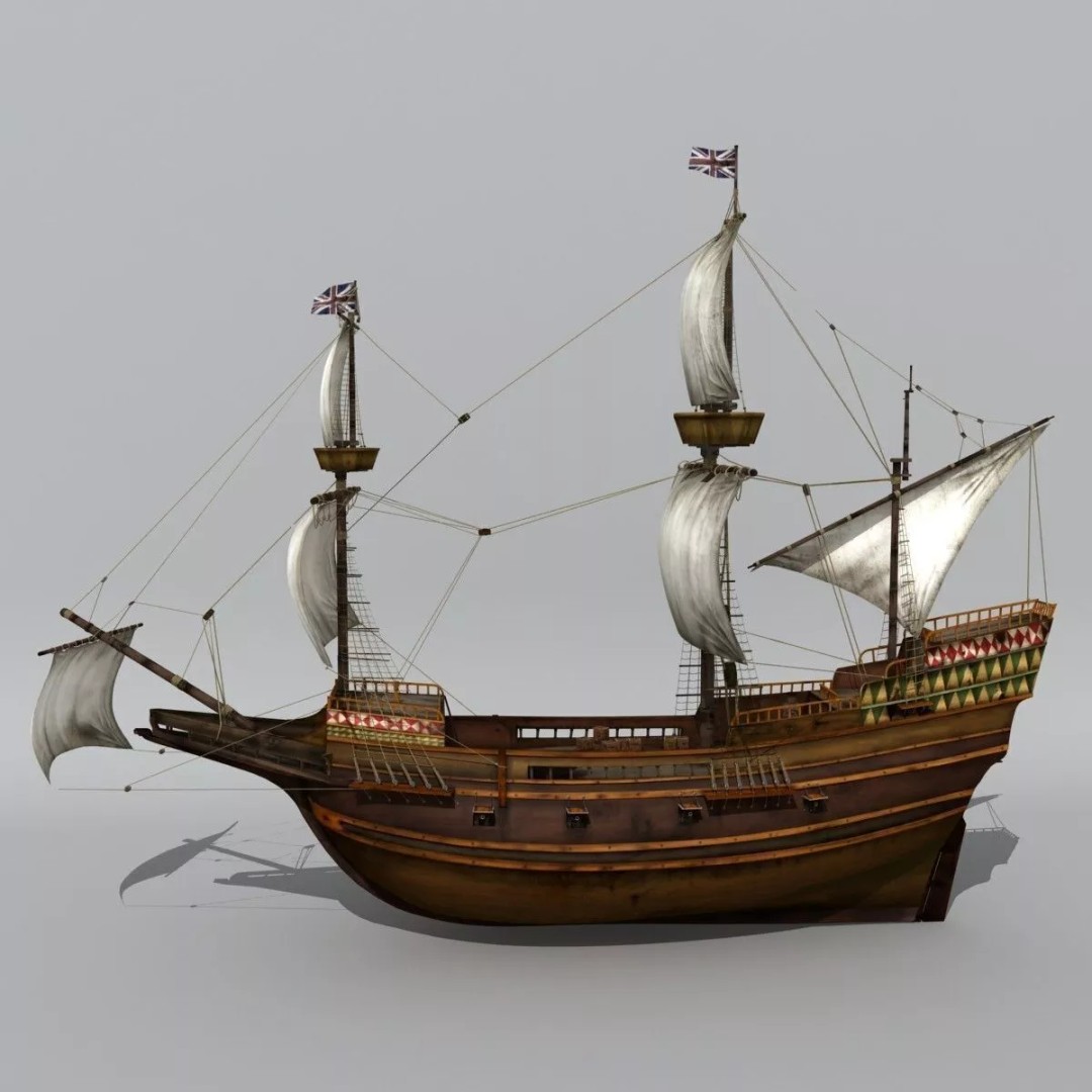 Mayflower 3D Model – Historic Sailing Ship, FBX, OBJ - View 4