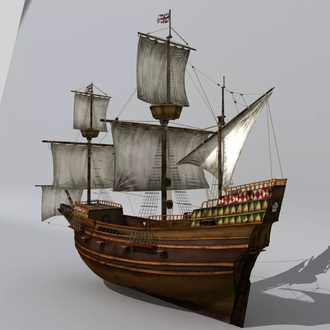 Mayflower 3D Model – Historic Sailing Ship, FBX, OBJ - View 5
