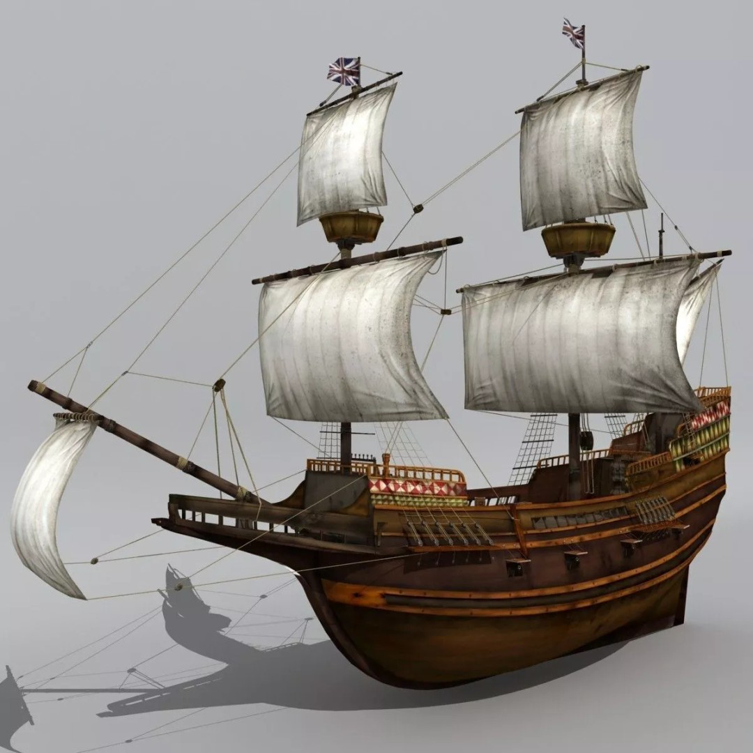 Mayflower 3D Model – Historic Sailing Ship, FBX, OBJ - View 6