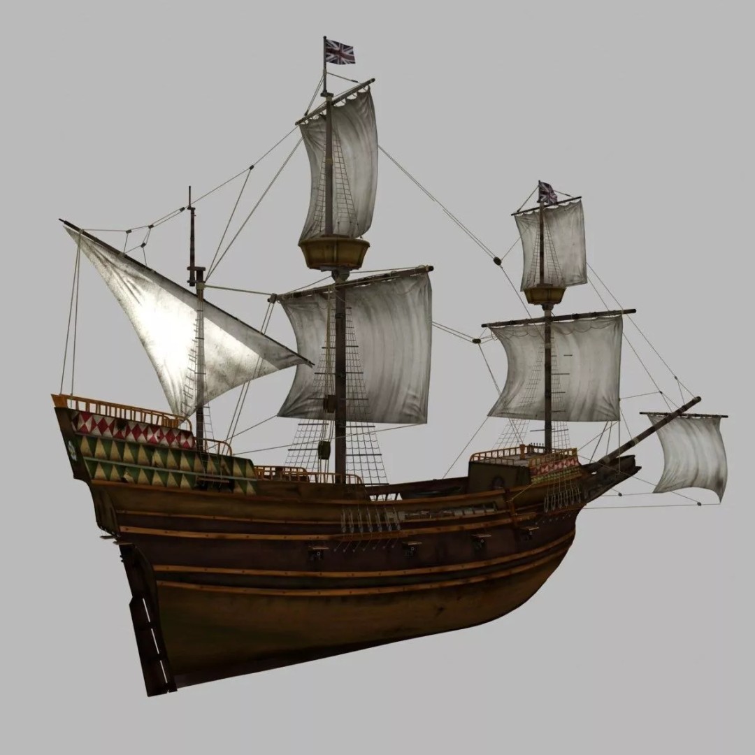 Mayflower 3D Model – Historic Sailing Ship, FBX, OBJ - View 7