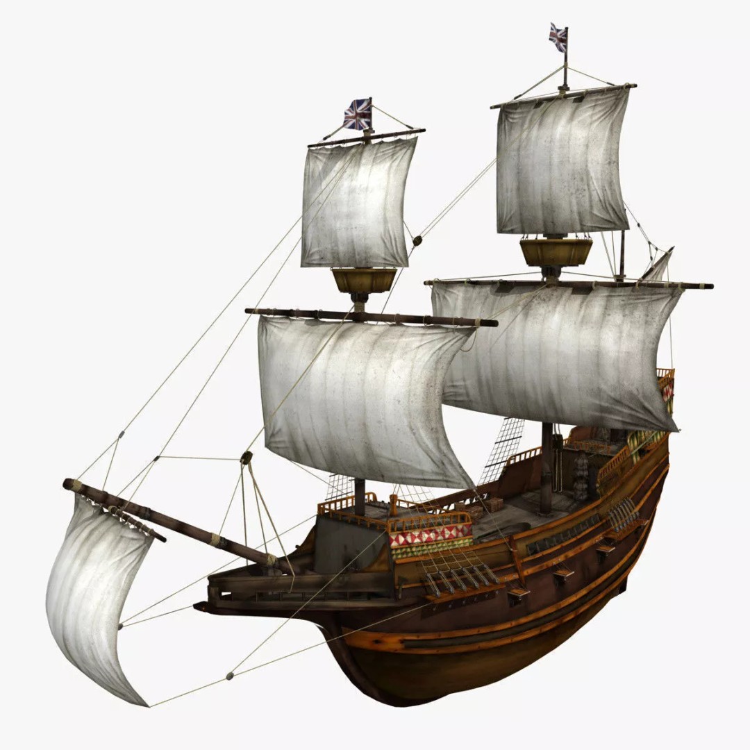 Mayflower 3D Model – Historic Sailing Ship, FBX, OBJ - View 8