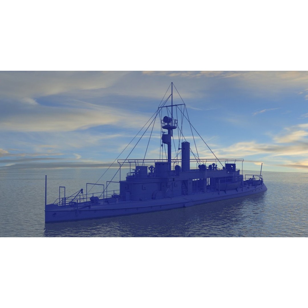 Gunboat SMS Tsingtau 3D Model – Historical Naval Vessel, Blender, FBX