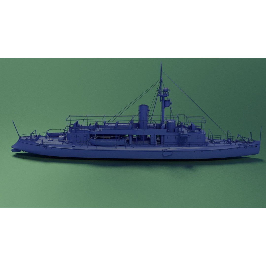 Gunboat SMS Tsingtau 3D Model – Historical Naval Vessel, Blender, FBX - View 10