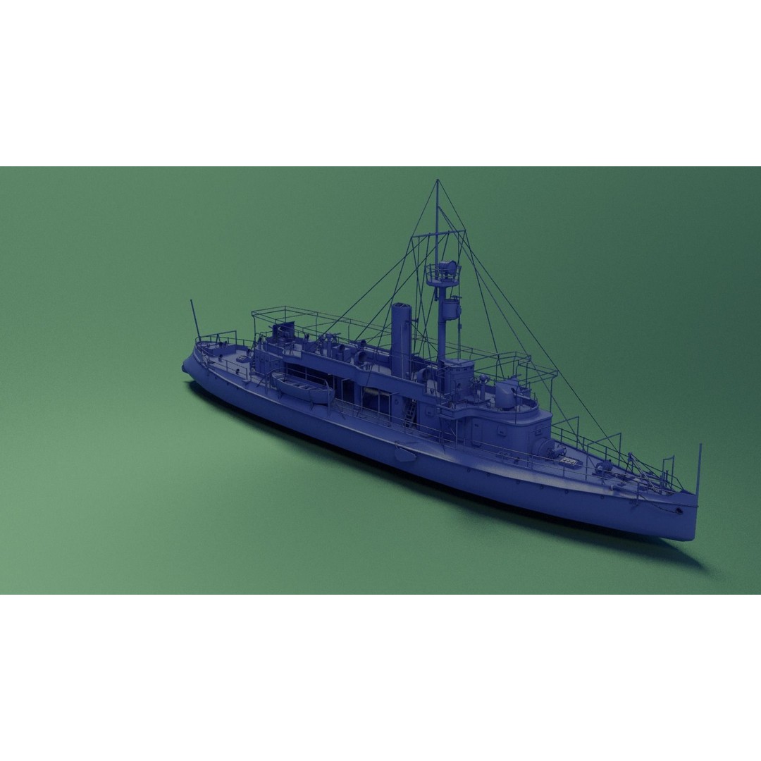 Gunboat SMS Tsingtau 3D Model – Historical Naval Vessel, Blender, FBX - View 11