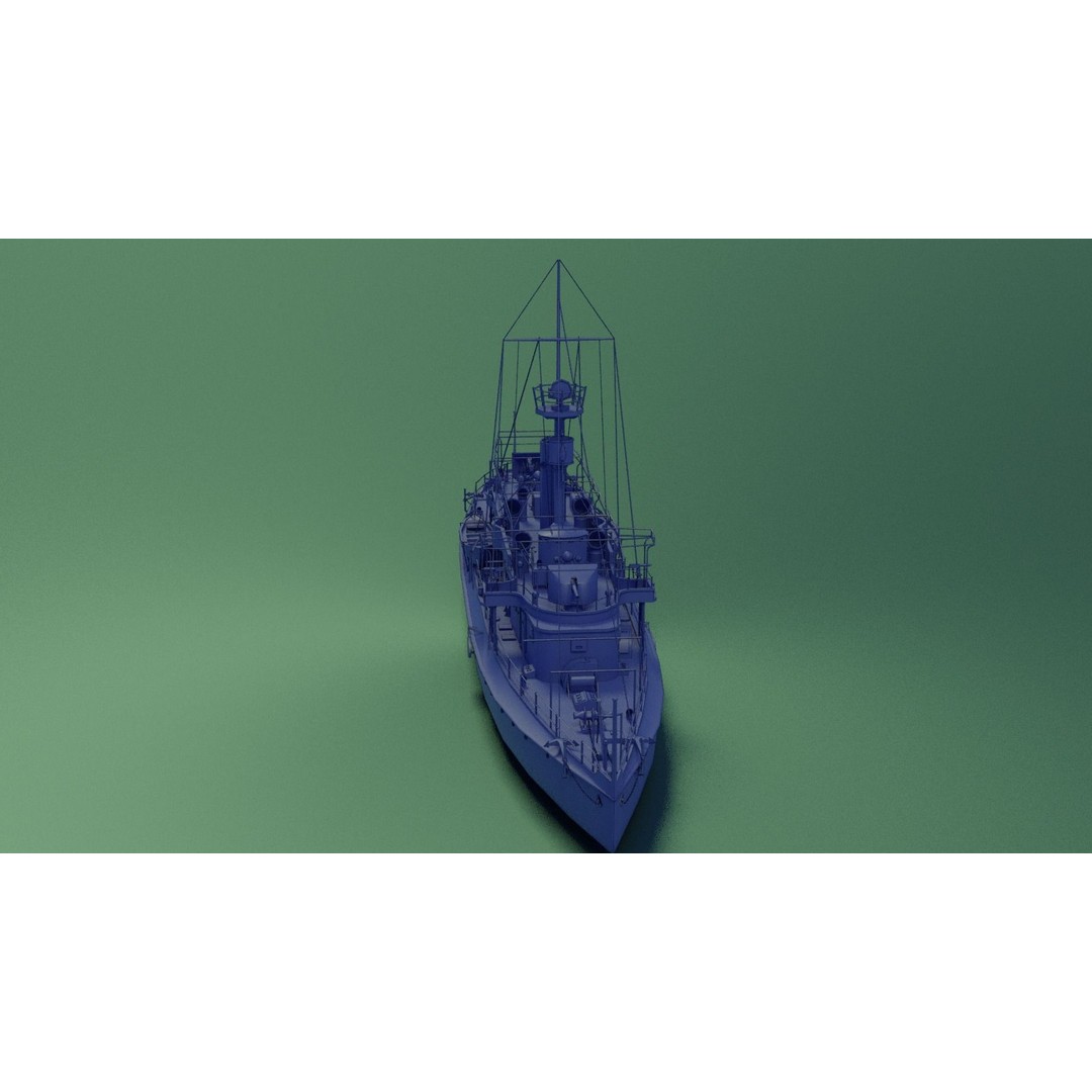 Gunboat SMS Tsingtau 3D Model – Historical Naval Vessel, Blender, FBX - View 12