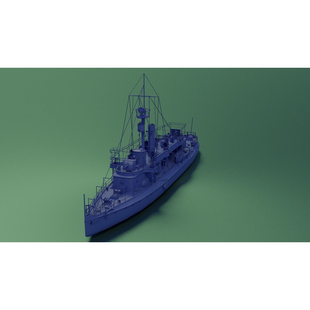 Gunboat SMS Tsingtau 3D Model – Historical Naval Vessel, Blender, FBX - View 13