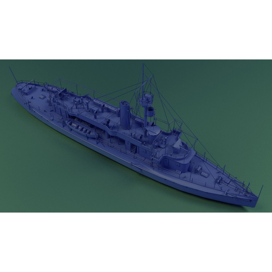 Gunboat SMS Tsingtau 3D Model – Historical Naval Vessel, Blender, FBX - View 14