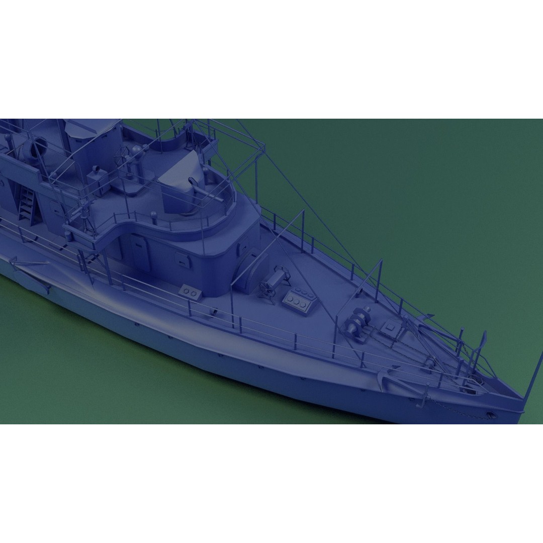 Gunboat SMS Tsingtau 3D Model – Historical Naval Vessel, Blender, FBX - View 15