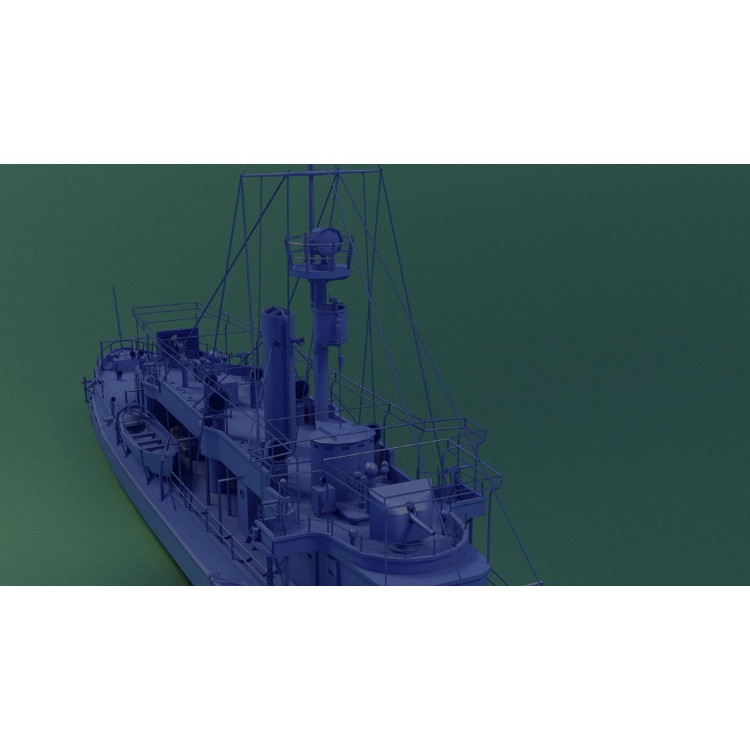 Gunboat SMS Tsingtau 3D Model – Historical Naval Vessel, Blender, FBX - View 17