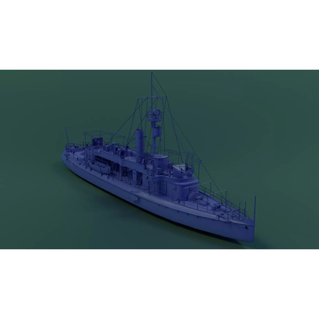 Gunboat SMS Tsingtau 3D Model – Historical Naval Vessel, Blender, FBX - View 2