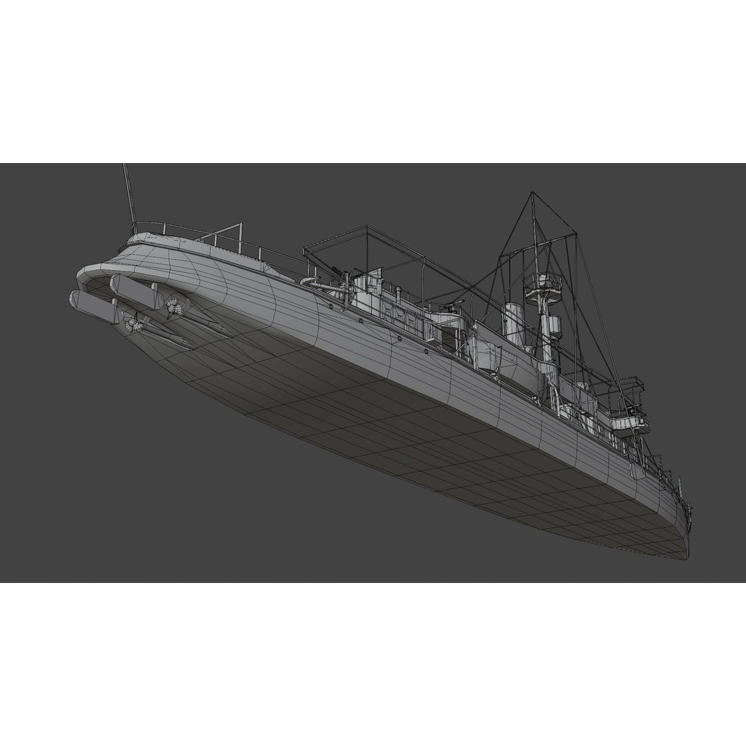 Gunboat SMS Tsingtau 3D Model – Historical Naval Vessel, Blender, FBX - View 20