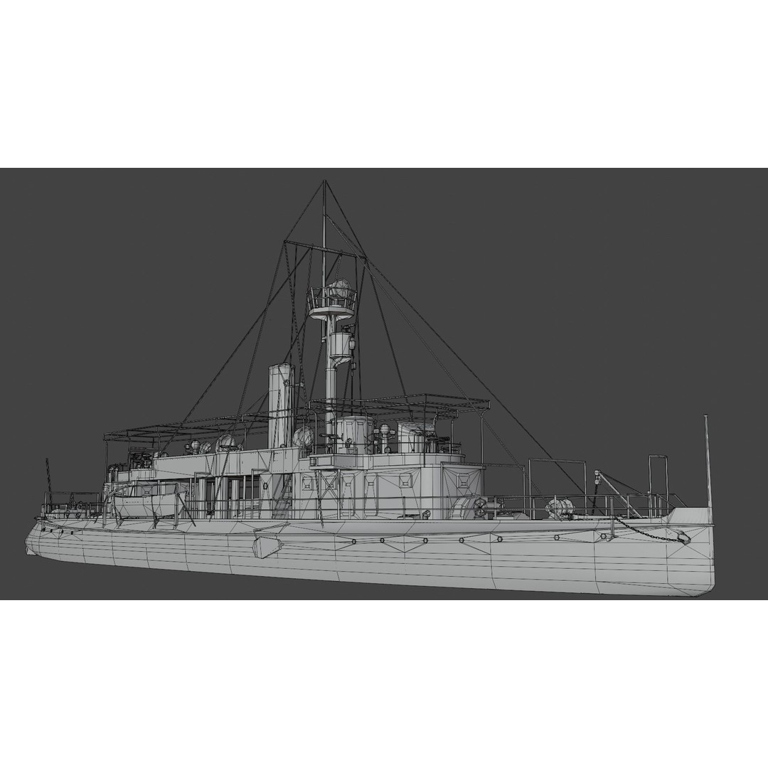 Gunboat SMS Tsingtau 3D Model – Historical Naval Vessel, Blender, FBX - View 21
