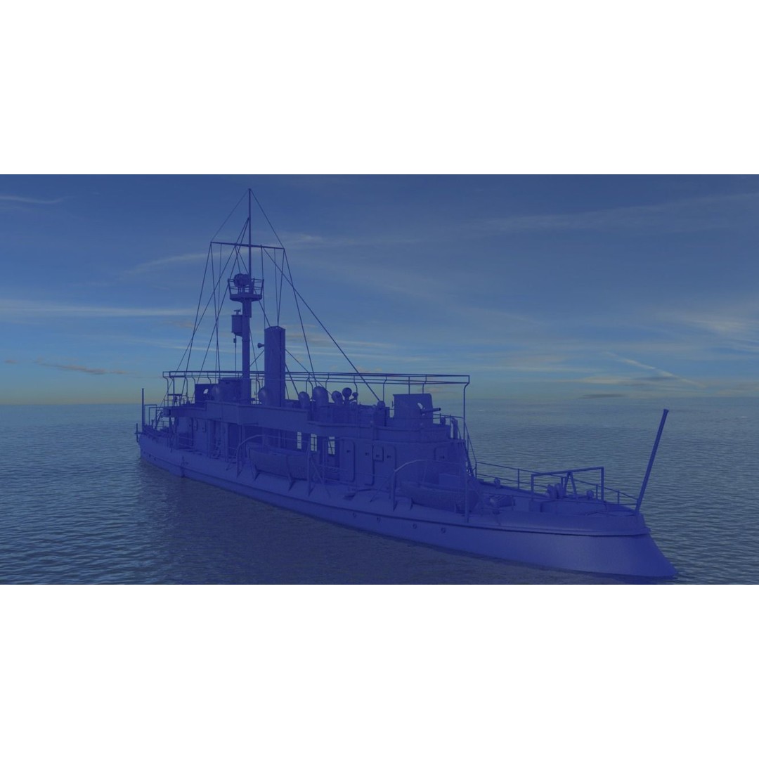 Gunboat SMS Tsingtau 3D Model – Historical Naval Vessel, Blender, FBX - View 3