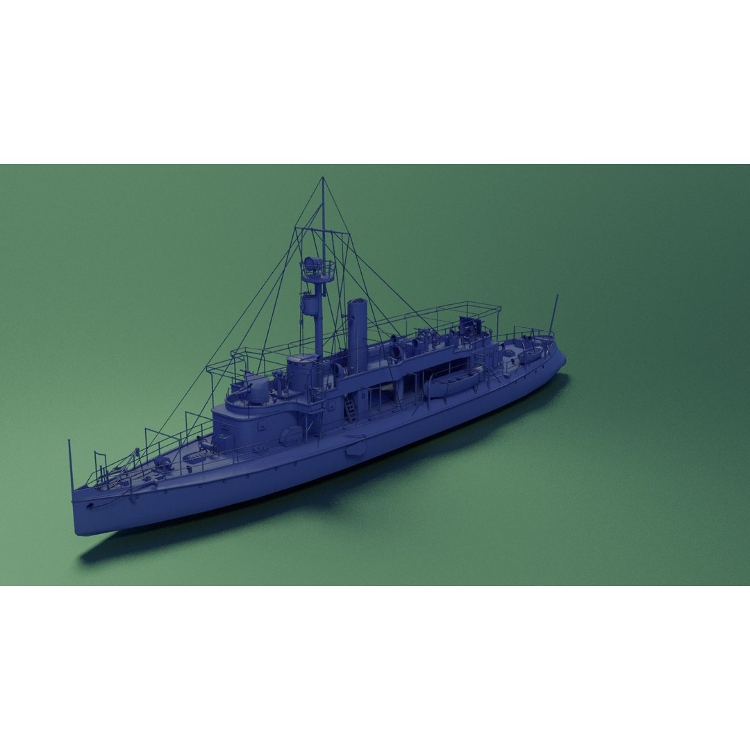 Gunboat SMS Tsingtau 3D Model – Historical Naval Vessel, Blender, FBX - View 4