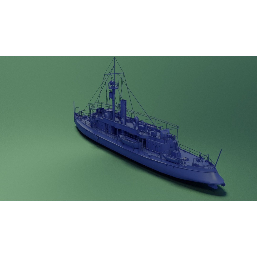 Gunboat SMS Tsingtau 3D Model – Historical Naval Vessel, Blender, FBX - View 7