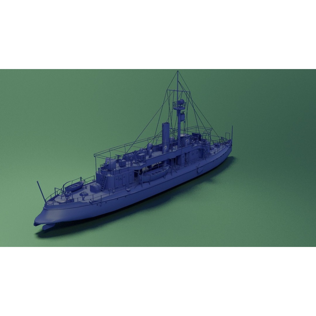 Gunboat SMS Tsingtau 3D Model – Historical Naval Vessel, Blender, FBX - View 9
