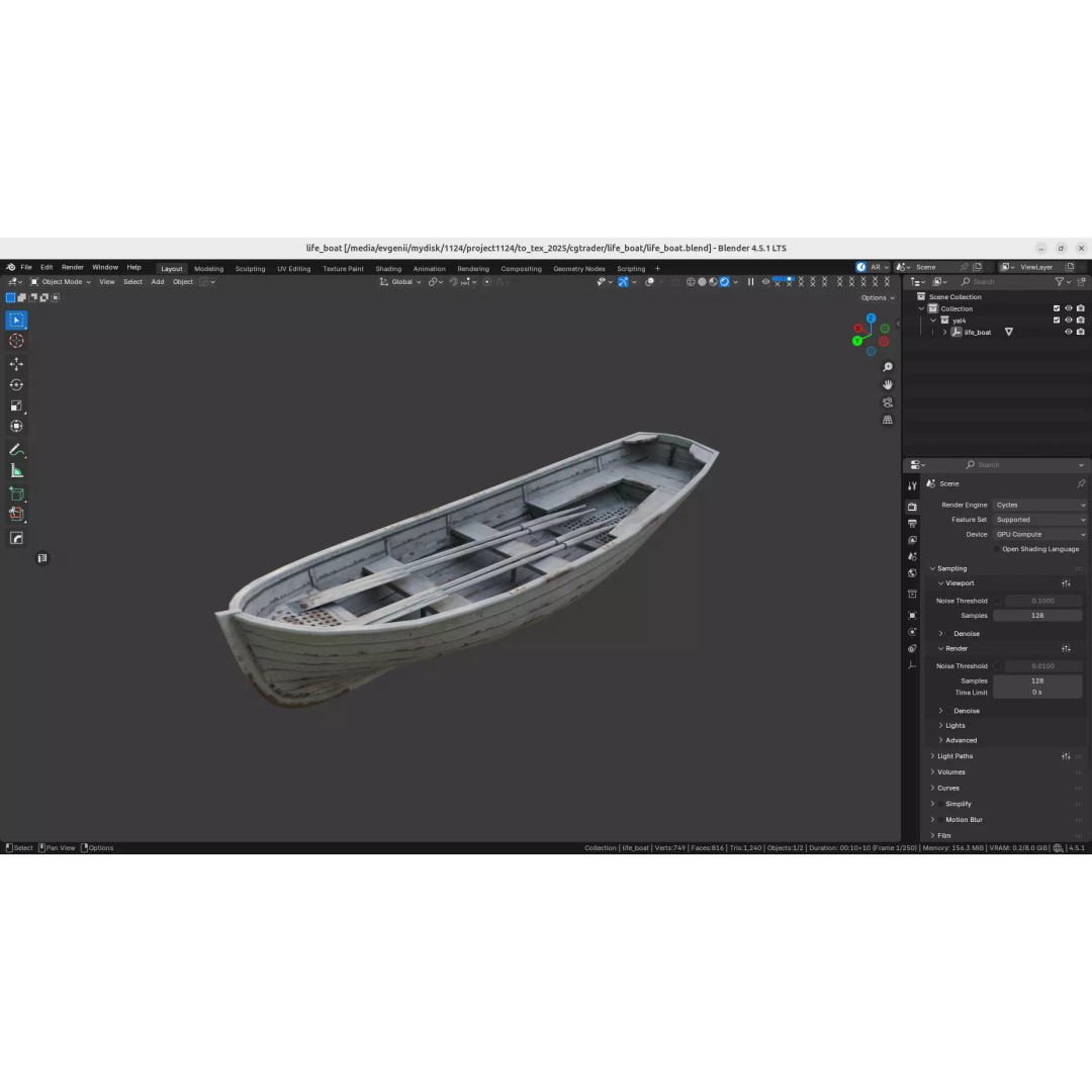 Lifeboat 3D Model – Low Poly Game-Ready Asset, FBX - View 4