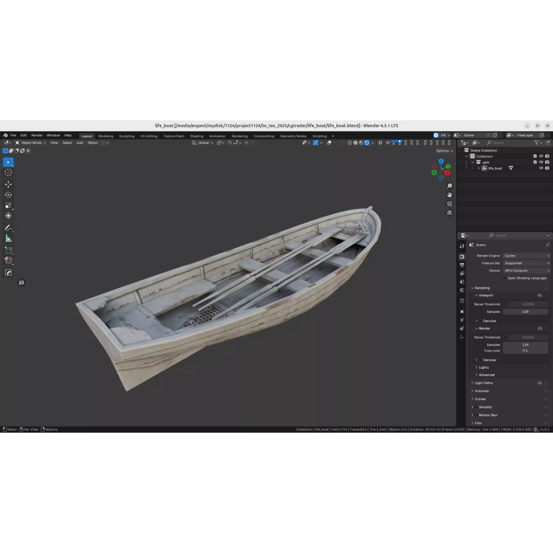 Lifeboat 3D Model – Low Poly Game-Ready Asset, FBX - View 5