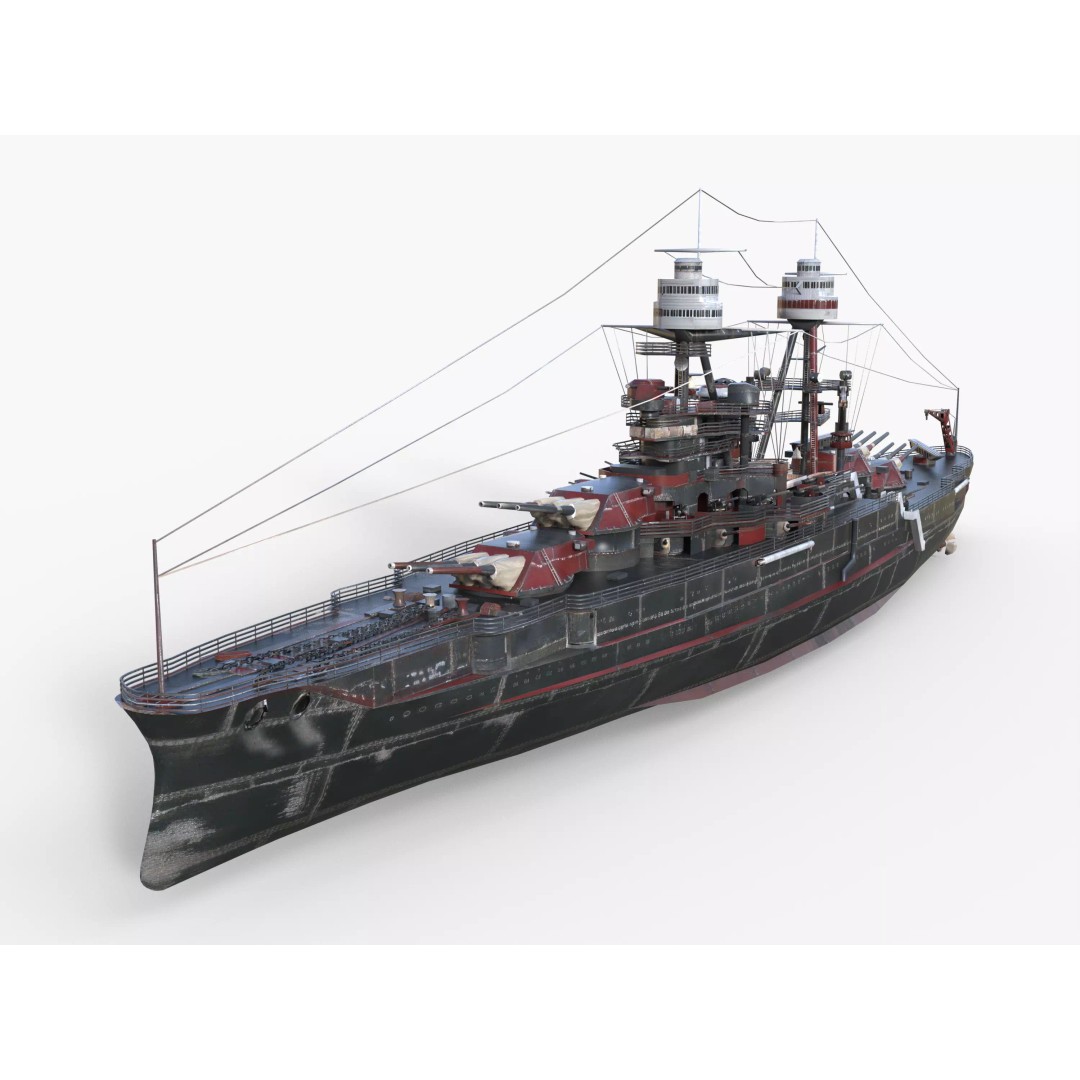 USS Arizona BB-39 Battleship 3D Model – Low Poly Game Ready, FBX - View 3