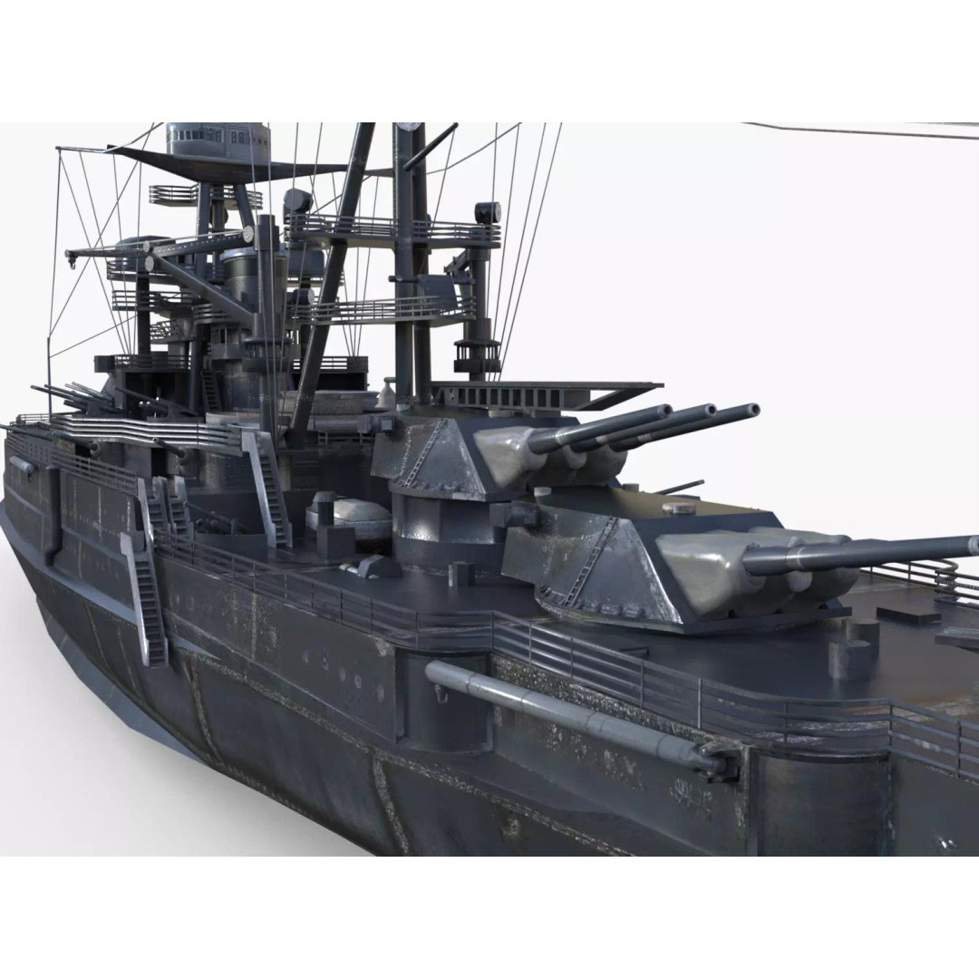 USS Arizona BB-39 Battleship 3D Model – Low Poly Game Ready, FBX - View 4