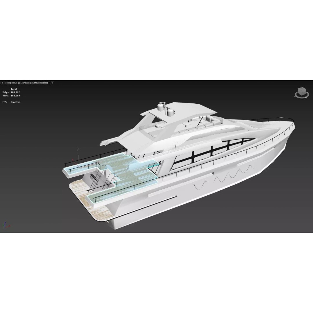 Luxury Yacht 3D Model – Modern Design, Game-Ready, FBX, OBJ - View 2