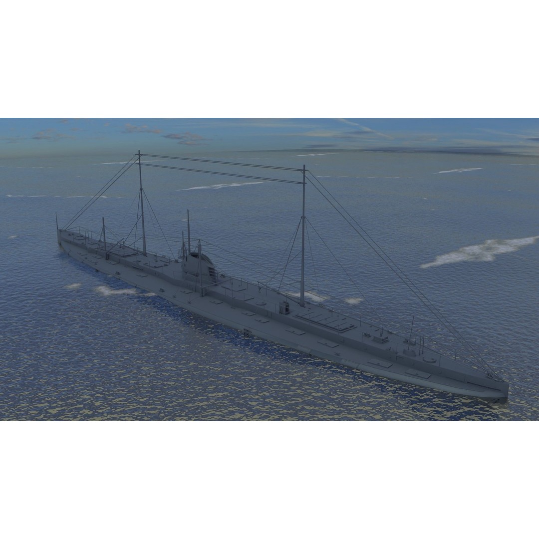 Deutschland Merchant Submarine 3D Model – Low Poly Historical Vessel, FBX