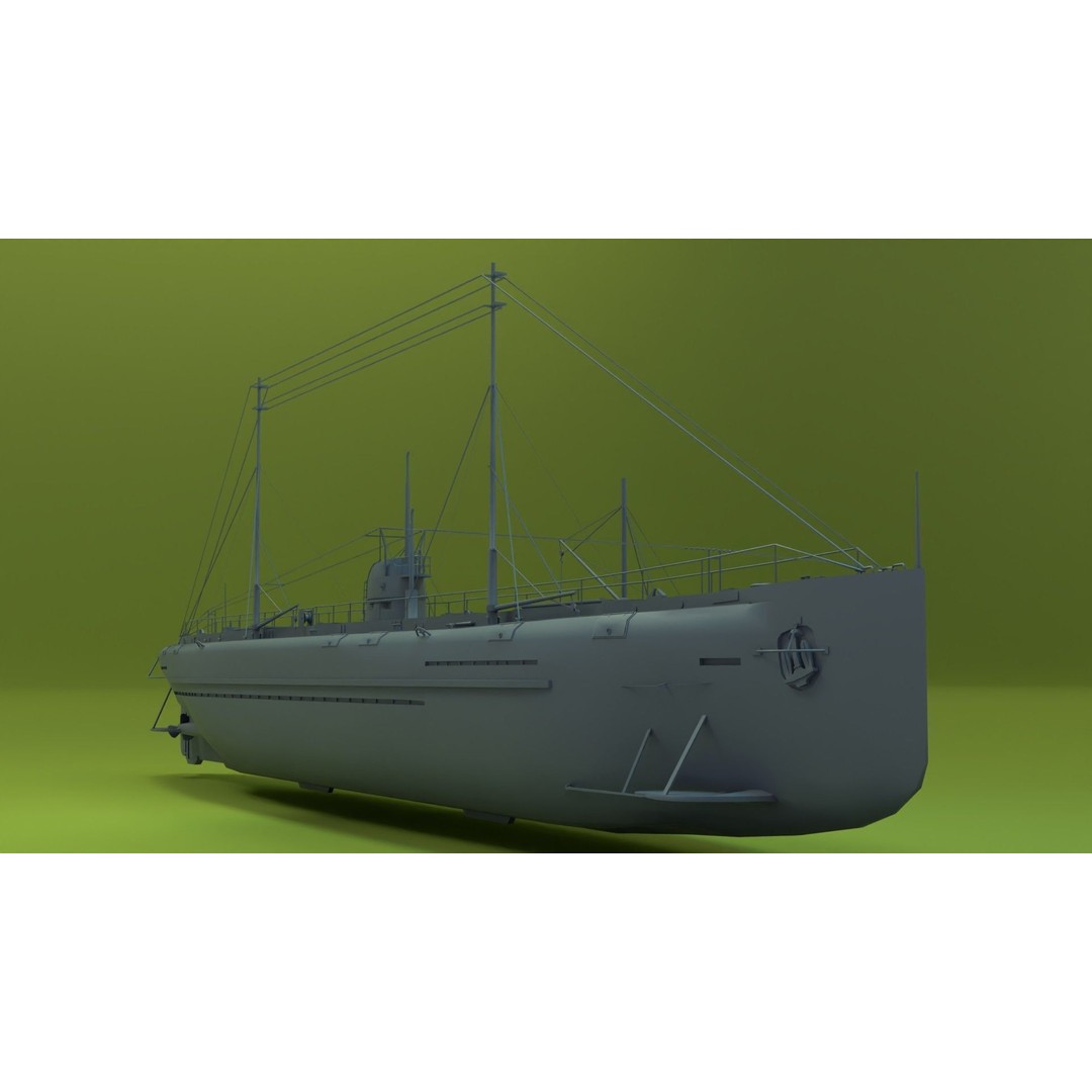 Deutschland Merchant Submarine 3D Model – Low Poly Historical Vessel, FBX - View 12
