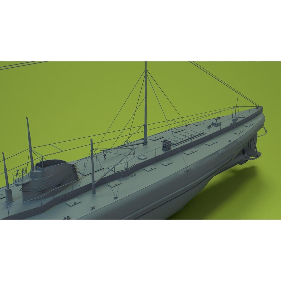 Deutschland Merchant Submarine 3D Model – Low Poly Historical Vessel, FBX - View 16