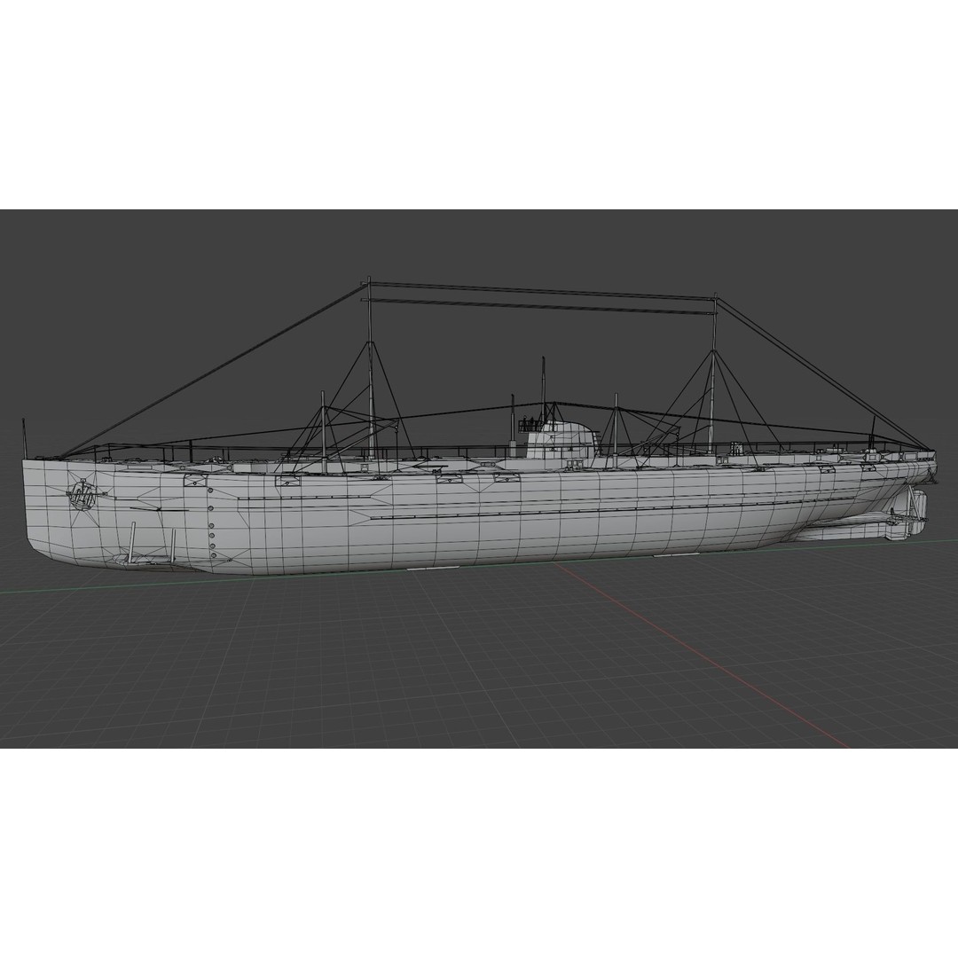 Deutschland Merchant Submarine 3D Model – Low Poly Historical Vessel, FBX - View 20