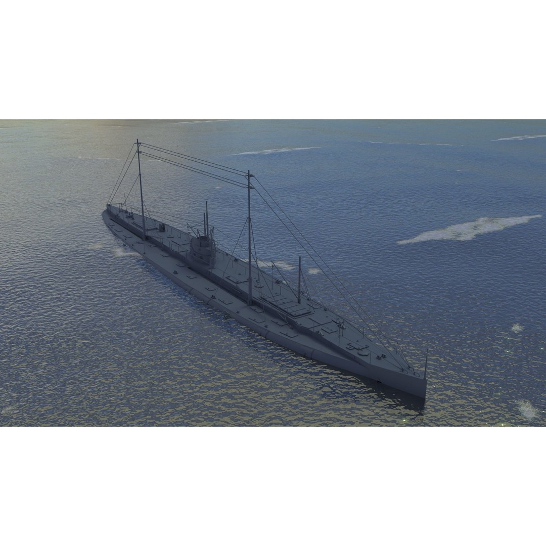 Deutschland Merchant Submarine 3D Model – Low Poly Historical Vessel, FBX - View 3