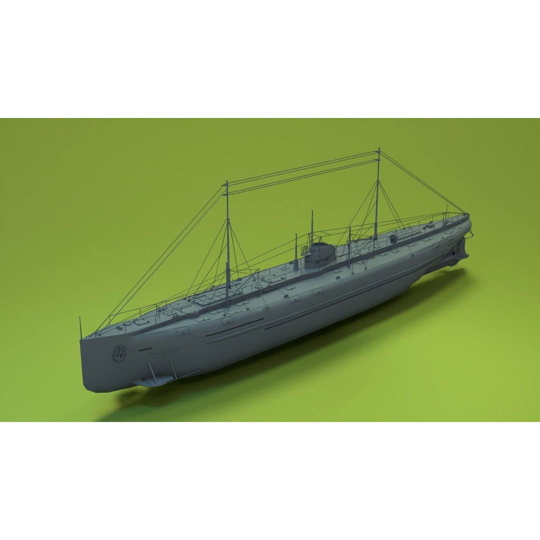 Deutschland Merchant Submarine 3D Model – Low Poly Historical Vessel, FBX - View 4