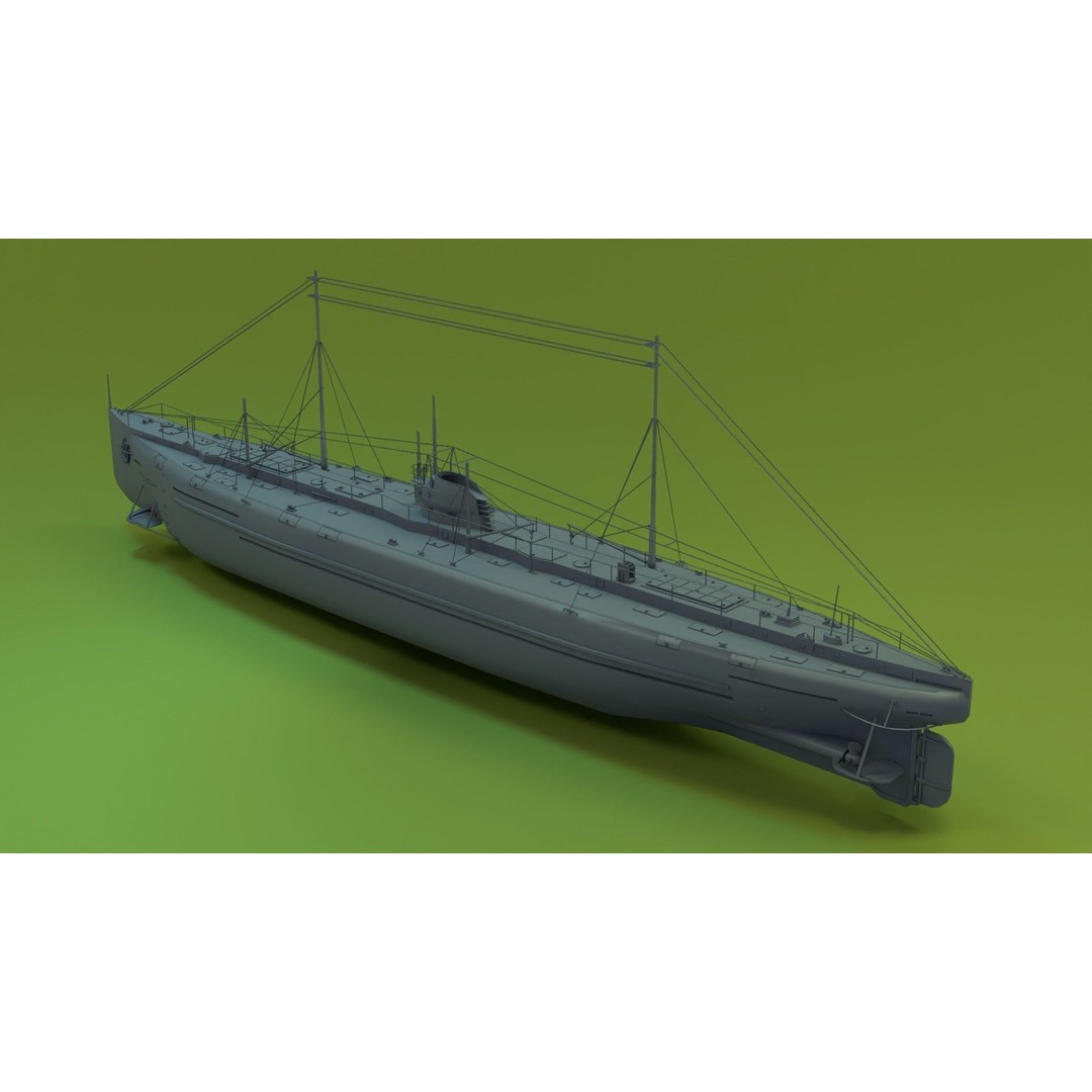 Deutschland Merchant Submarine 3D Model – Low Poly Historical Vessel, FBX - View 6