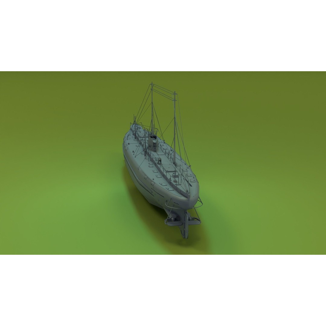 Deutschland Merchant Submarine 3D Model – Low Poly Historical Vessel, FBX - View 7