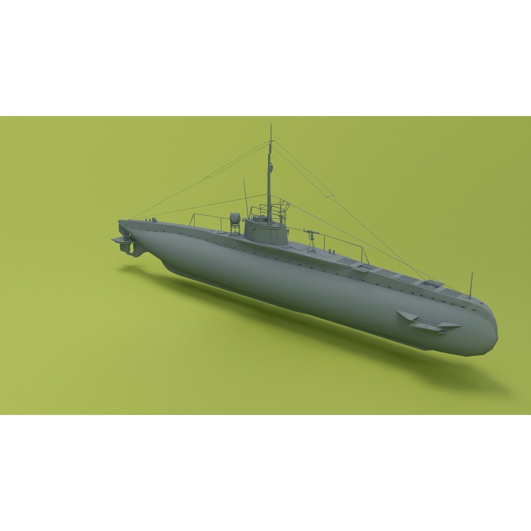 SM UC 5 U-Boat 3D Model – Low Poly Military Submarine, FBX, OBJ - View 11