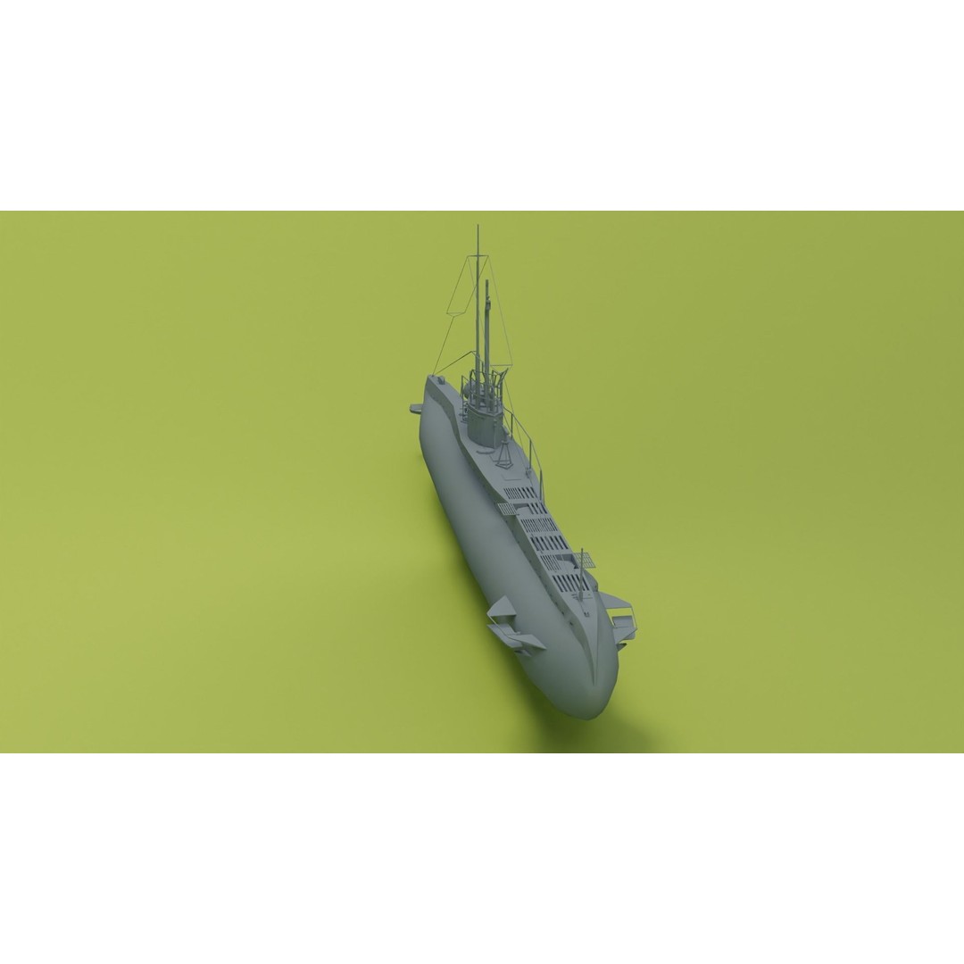 SM UC 5 U-Boat 3D Model – Low Poly Military Submarine, FBX, OBJ - View 12