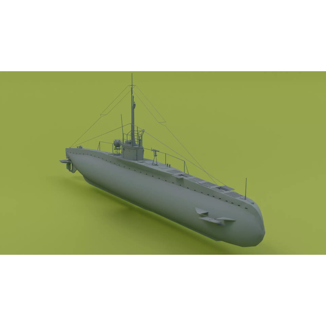 SM UC 5 U-Boat 3D Model – Low Poly Military Submarine, FBX, OBJ - View 2
