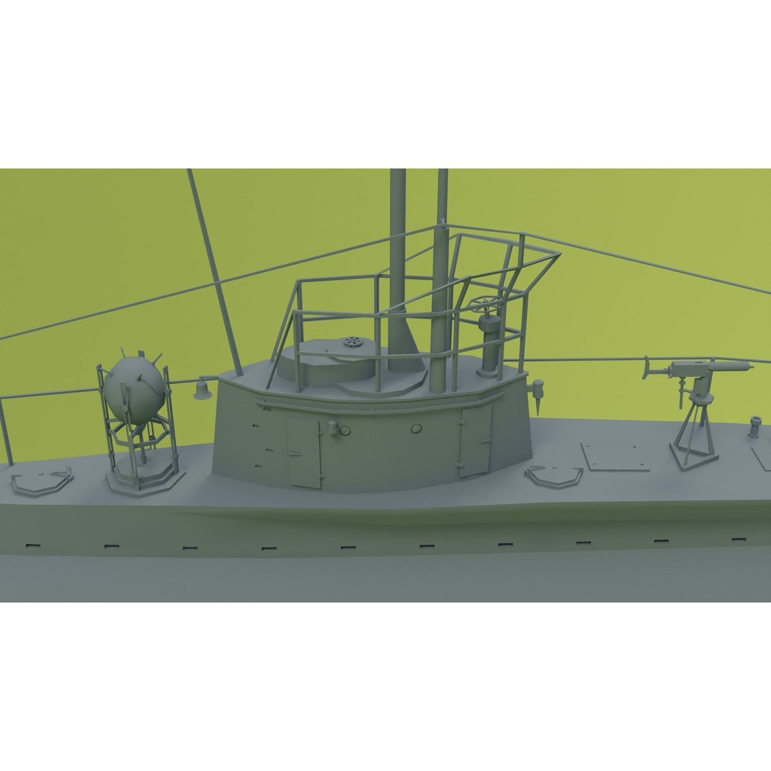 SM UC 5 U-Boat 3D Model – Low Poly Military Submarine, FBX, OBJ - View 20